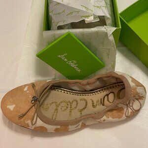 SAM EDELMAN Felicia Ballet Flats in Ivory and Tan Leather Calf Hair Size 5.5 NWT